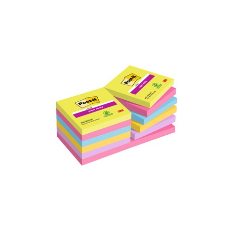 Blocco foglietti Post it® Super Sticky - 654-12SSUCC - 76 x 76 mm - colori Ultra - 90 fogli - Post it®