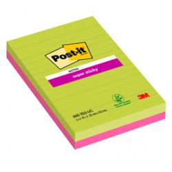 Blocco foglietti Post it® Super Sticky rettangolari - 5845-4SSUC - a righe - 127 x 203 mm - colori Ultra - 45 fogli - Po