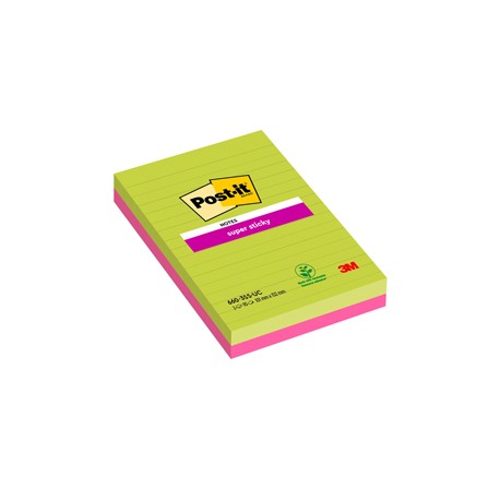 Blocco foglietti Post it® Super Sticky rettangolari - 5845-4SSUC - a righe - 127 x 203 mm - colori Ultra - 45 fogli - Po