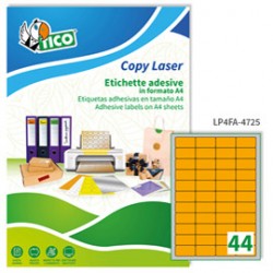 Etichette adesive LP4F - in carta - angoli arrotondati - permanenti - 47,5 x 25,5 mm - 44 et/fg - 70 fogli - arancio flu