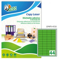 Etichette adesive LP4F - in carta - angoli arrotondati - permanenti - 47,5 x 25,5 mm - 44 et/fg - 70 fogli - verde fluo 