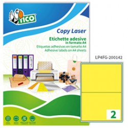 Etichette adesive LP4F - in carta - angoli arrotondati - laser - permanenti - 200 x 142 mm - 2 et/fg - 70 fogli - giallo