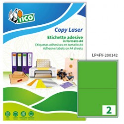 Etichette adesive LP4F - in carta - angoli arrotondati - laser - permanenti - 200 x 142 mm - 2 et/fg - 70 fogli - verde 