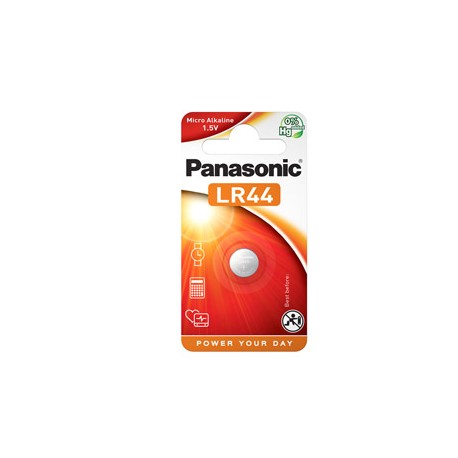 Micropila LR44 - 1,5V - a pastiglia - alcalina - Panasonic - blister 1 pezzo