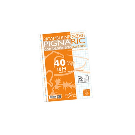 Ricambi forati rinforzati Pignaric - A4 - quadretto 10mm - 40 fogli - 80gr - Pigna