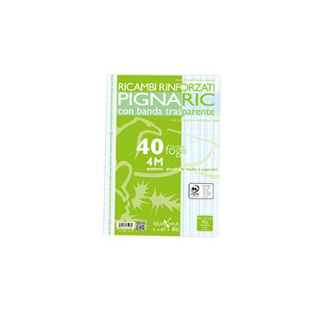 Ricambi forati rinforzati Pignaric - A4 - quadretto 4mm - 40 fogli - 80gr - Pigna