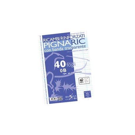 Ricambi forati rinforzati Pignaric - A4 - rigo di 3a - 80gr - Pigna - conf. 40 pezzi
