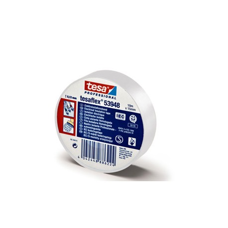 Nastro adesivo isolante - 15 mm x 10 m - PVC - bianco - Tesa