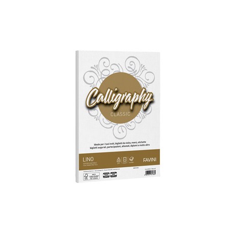 Carta Calligraphy Lino - A4 - 200 gr - bianco 01 - Favini - conf. 50 fogli