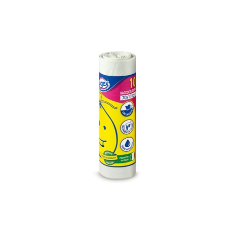 Sacchi per immondizia - 70x110 cm - 120 L - 16 micron - bianco - Logex Professional - rotolo da 10 sacchetti