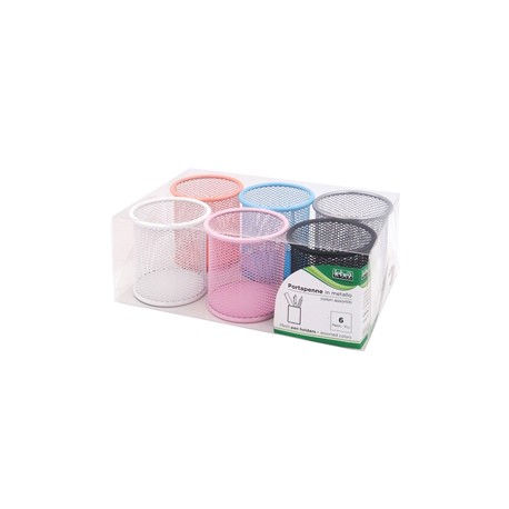 Bicchieri portapenne - rete metallica colorata - 8,5 x 10 cm - Lebez - conf. 6 pezzi