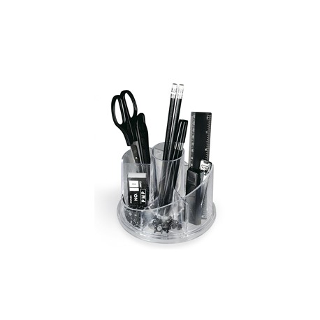 Desk set girevole portatutto - plexiglass - 13x16x12 cm - accessori inclusi - trasparente - Lebez