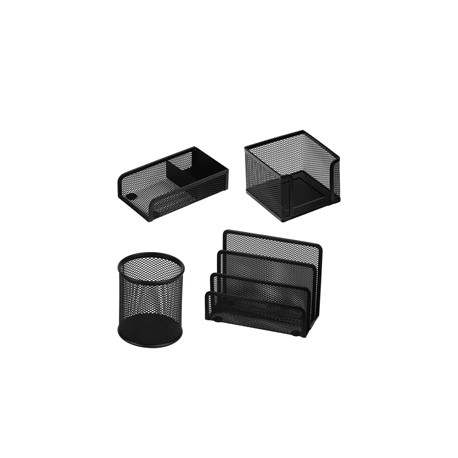 Set scrivania 4 accessori in rete metallica nero 1424 LEBEZ