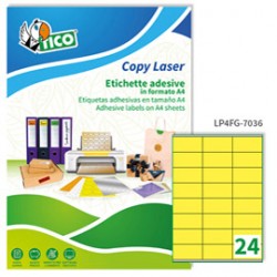 Etichette adesive LP4F - in carta - con margini - permanenti - 70 x 36 mm - 24 et/fg - 70 fogli - giallo fluo - Tico