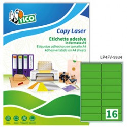 Etichette adesive LP4F - in carta - angoli arrotondati - permanenti - 99,1 x 34 mm - 16 et/fg - 70 fogli - verde fluo - 