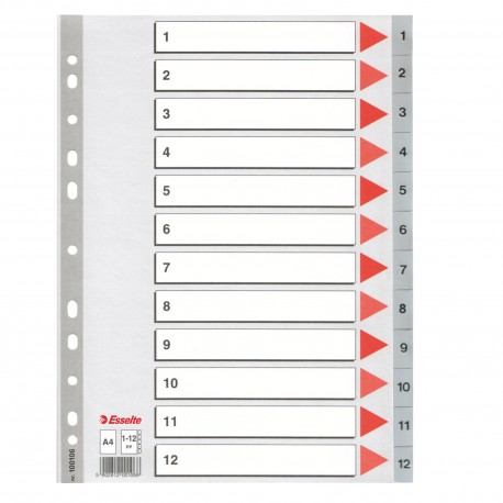 Separatore numerico 1/12 - PP - A4 - 22,5x29,7 cm - grigio - Esselte