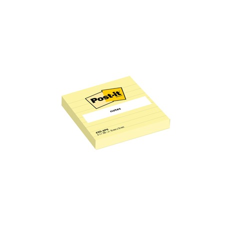 Blocco foglietti - 630-6PK - a righe - 76 x 76 mm - giallo Canary - 100 fogli - Post it