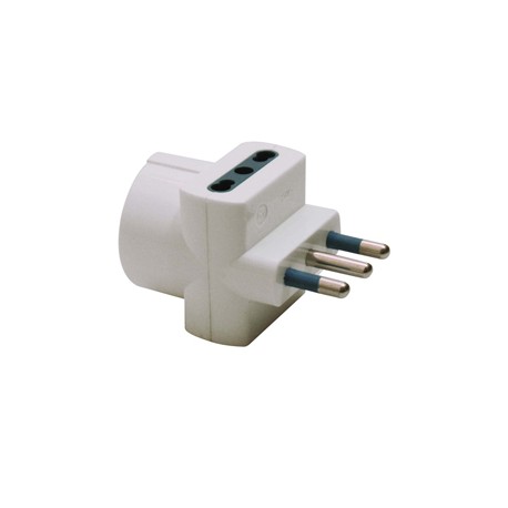 Adattatore triplo con spina 2P+T 16A - 2 prese bipasso 10/16A + 1 Schuko - MKC