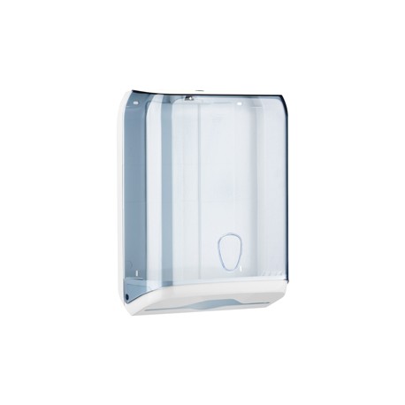 Dispenser asciugamani piegati - 28x13,7x37,5 cm - plastica - bianco/azzurro trasparente - Mar Plast