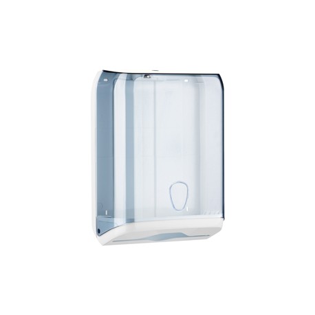 Dispenser asciugamani piegati C/V/Z - 28x13,7x37,5 cm - plastica - bianco/azzurro trasparente - Mar Plast