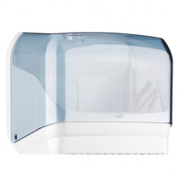 Dispenser asciugamani in rotolo/fogli - 30x19,5x25,1 cm - plastica - bianco/azzurro trasparente - Mar Plast