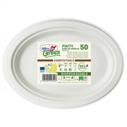 Piatto piano monouso - ovale midi - 19 x 25,4 cm - cellulosa - bianco - Dopla Green - conf. 50 pezzi