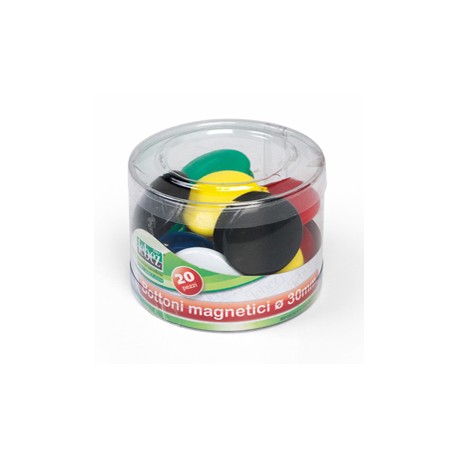 Bottoni magnetici tondi - diametro 3 cm - colori assortiti - Lebez - barattolo da 20 pezzi