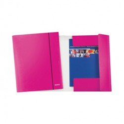 Cartella con elastico WOW - cartoncino plastificato - 3 lembi - fucsia metal - Leitz