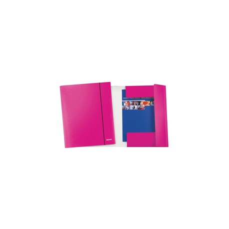 Cartella con elastico WOW - cartoncino plastificato - 3 lembi - fucsia metal - Leitz