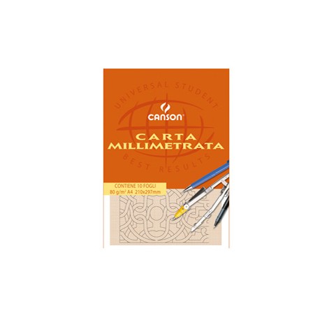 Blocco carta opaca millimetrata - 210x297mm - 10 fogli - 80gr - Canson