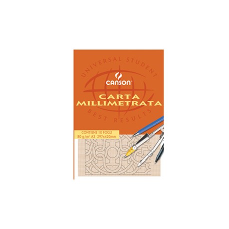 Blocco carta opaca millimetrata - 297x420mm - 10 fogli - 80gr - Canson