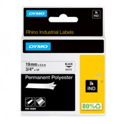 Nastro Rhino 18484 - 19 mm x 5,5 mt - poliestere permanente - nero/bianco - Dymo