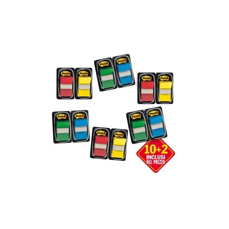 Segnapagina Post it® Index Medium - 680 - 4 colori classici - Value pack 10+2 (dispenser da 50 segnapagina ciascuno)