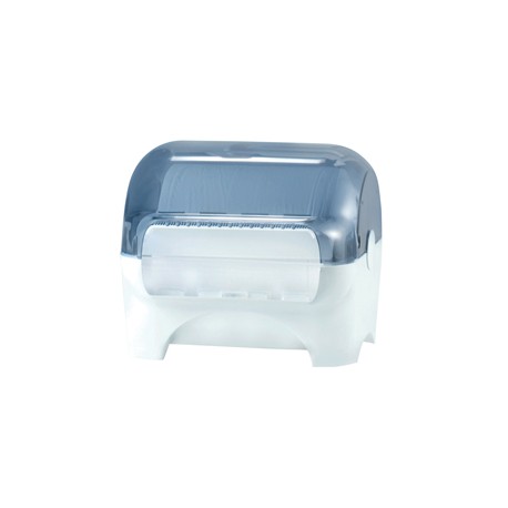 Dispenser carenato da banco Wiperbox per bobine asciugatutto - 34x31,5x36 cm - bianco/azzurro trasparente - Mar Plast