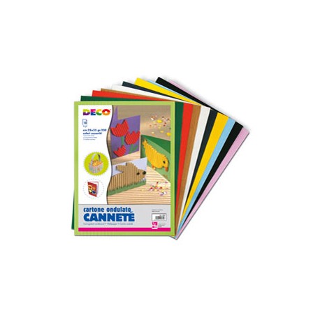Cartoncino ondulato Cannet&egrave; 2200 - 25 x 35 cm - 230 gr - colori assortiti - DECO - conf. 10 fogli