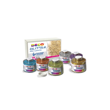 Glitter grana fine - 150 ml - colori assortiti - Deco - set 6 barattoli