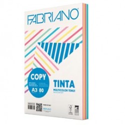 Carta Fabriano Colore - A3 - 80 gr - mix 5 colori tenui - Fabriano - conf. 250 fogli