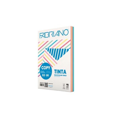 Carta Copy Tinta Multicolor - A3 - 80 gr - mix 5 colori tenui - Fabriano - conf. 250 fogli