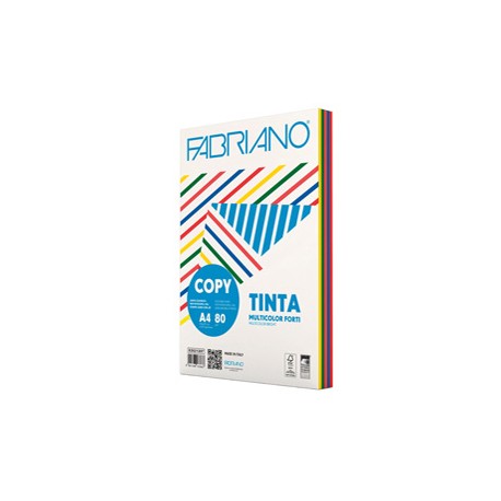 Carta Copy Tinta Multicolor - A4 - 80 gr - mix 5 colori forti - Fabriano - conf. 250 fogli