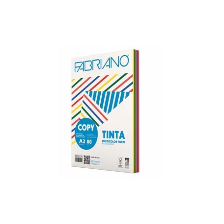 Carta Copy Tinta Multicolor - A3 - 80 gr - mix 5 colori forti - Fabriano - conf. 250 fogli