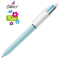 Penna a sfera scatto multifunzione 4 Colours Fun  - punta 1,0mm - rosa, verde chiaro, turchese, viola - Bic - conf. 12 p