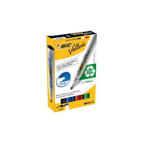 Marcatori Whiteboard Marker Velleda 1701 Recycled BIC - punta tonda 1,5mm - astuccio 4 colori  - Bic