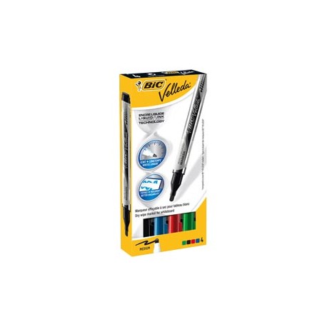 Marcatore Whiteboard Marker Velleda liquid Ink - punta tonda 2,2mm - astuccio 4 colori  - Bic