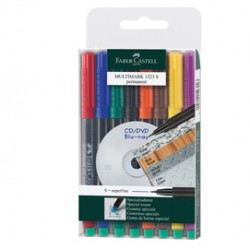 Pennarello Multimark universale permanente con gomma - punta superfine 0,4mm - astuccio 8 colori - Faber Castell