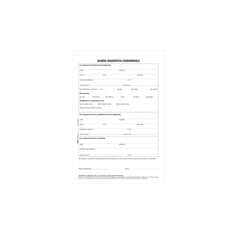 Modello richiesta dati anagrafici proprietario/affittuario - 2 copie - A4 - 29 x 21cm - Edipro