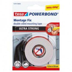 Nastro biadesivo Powerbond Ultra Strong - 19 mm x 1,5 m - acrilico - bianco - Tesa