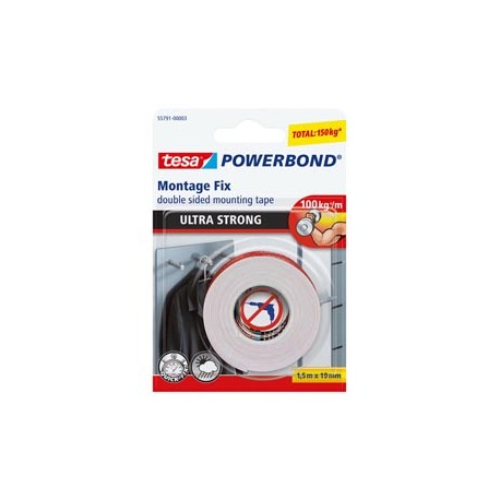 Nastro biadesivo Powerbond Ultra Strong - 19 mm x 1,5 m - acrilico - bianco - Tesa
