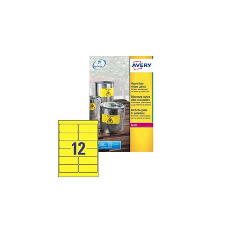 Etichette adesive L6107 - in poliestere - laser - permanenti - 99,1 x 42,3 mm - 12 et/fg - 20 fogli - giallo fluo - Aver