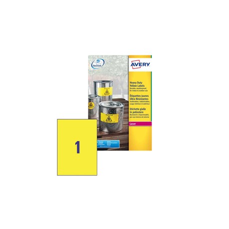 Etichette adesive L6111 - in poliestere - laser - permanenti - 210 x 297 mm - 1 et/fg - 20 fogli - giallo fluo - Avery