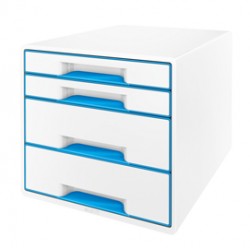 Cassettiera Cube - 28,7 x 27 x 36,3 cm - 4 cassetti - bianco/azzurro - Leitz